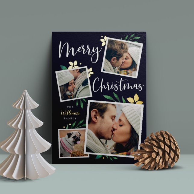 Bright Boughs | Multi Photo Collage Christmas Foil Holiday Card (Creator Uploaded)