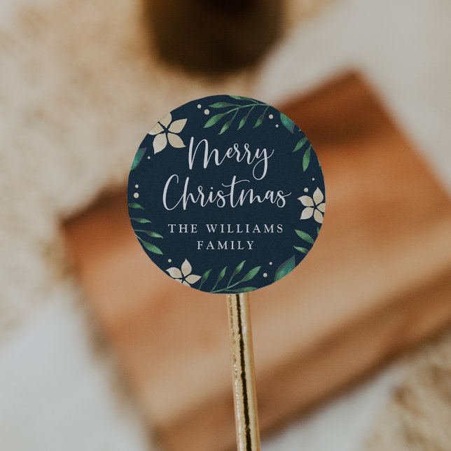 Bright Boughs | Personalised Merry Christmas Classic Round Sticker (Creator Uploaded)