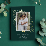 Bright Boughs Vertical Photo Botanical Christmas Foil Holiday Card<br><div class="desc">Elegant and festive holiday photo card frames your favourite vertical or portrait orientated image with a subtle deckled edge border and gold foil and green holiday foliage peeking out at the corners. "Merry Christmas" or your choice of greeting appears beneath,  along with your family name.</div>