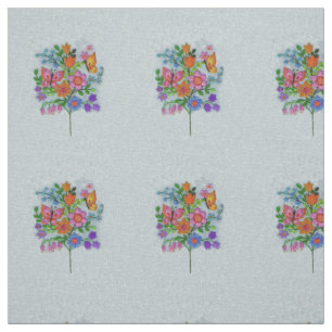 Bright Bouquet Pretty Flowers on Stem Butterflies Fabric