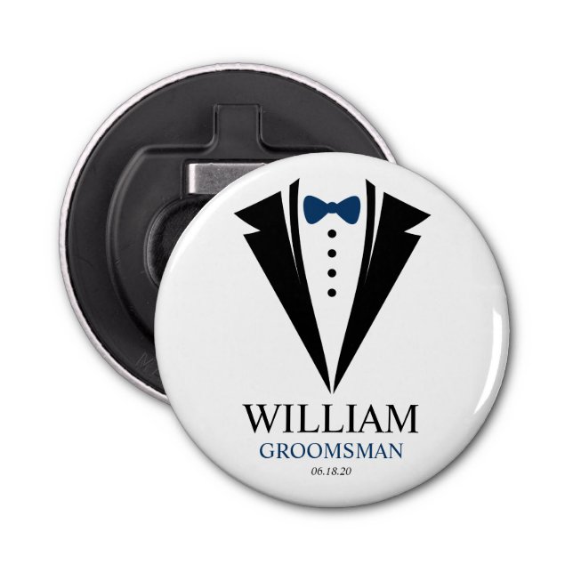 Bright Bow Tie Tuxedo "Groomsman" Personalised Bottle Opener (Front)