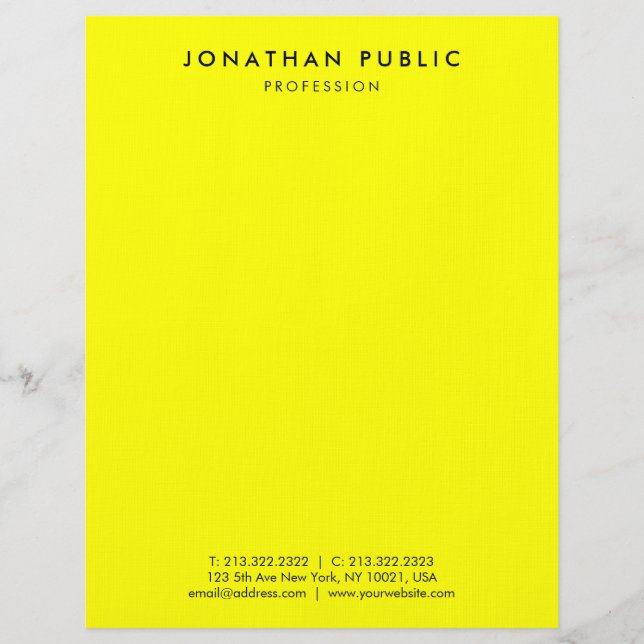 Bright Brilliant Neon Yellow Modern Simple Design Custom Letterhead (Front)