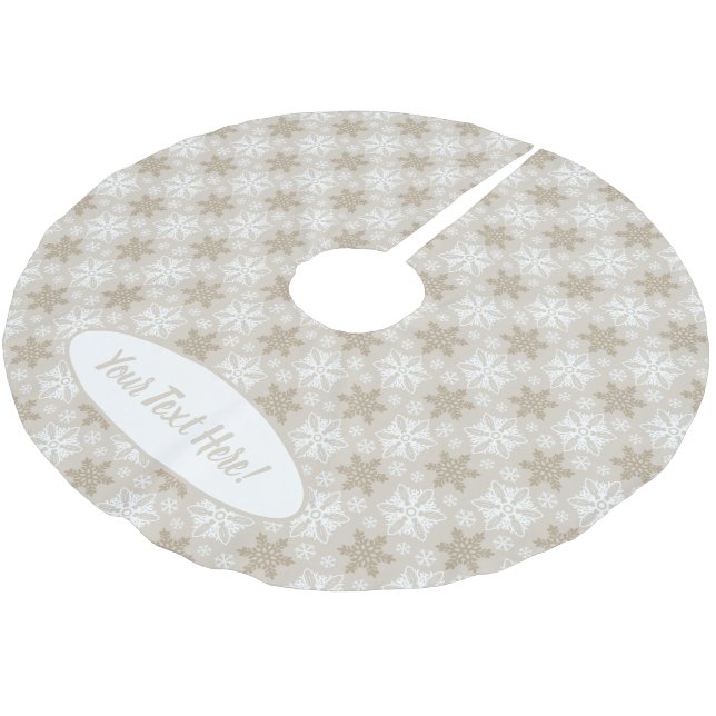 Bright Brown Tan Winter White Snowflake Pattern Brushed Polyester Tree Skirt (Angled)