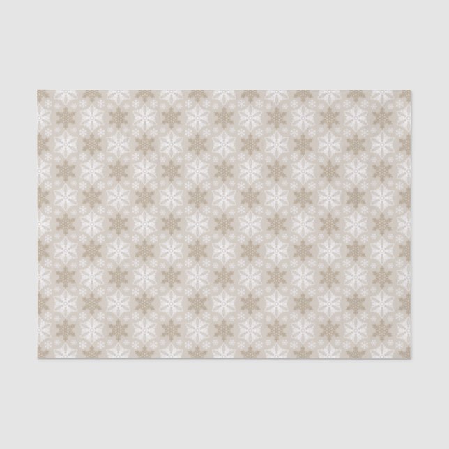 Bright Brown Tan Winter White Snowflake Pattern Tissue Paper (Front)