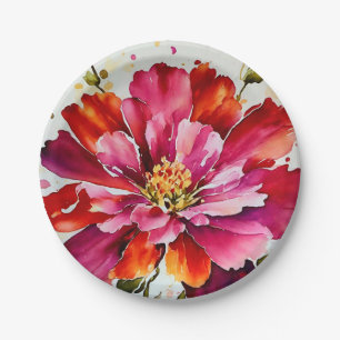 bright burst magenta watercolor flower plates