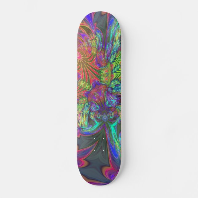 Bright Burst of Colour – Salmon & Indigo Deva Skateboard (Front)
