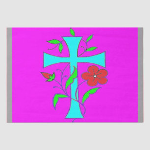 BRIGHT BUSY CROSS DESIGN WITH FLOWERS TISSUE PAPER