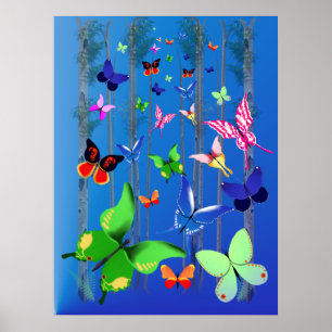 Bright Butterflies and Forest  Poster