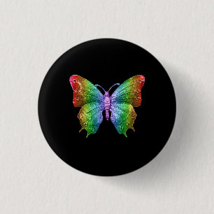 Bright Butterfly Rainbow Colours Jewelled 3D 3 Cm Round Badge