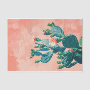 Bright Cactus with Coral Pink Wall Decoupage Tissue Paper