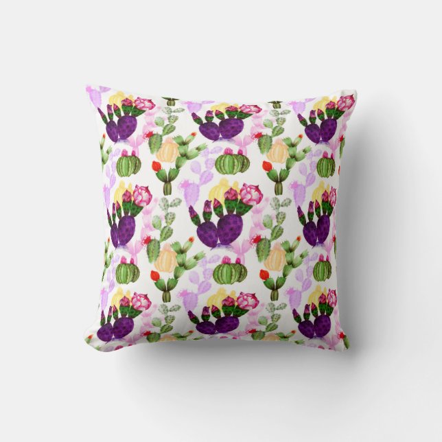 Bright Cactuses Pen Drawing Botanical Pattern Cushion (Front)