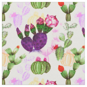 Bright Cactuses Pen Drawing Botanical Pattern Fabric
