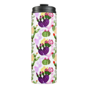 Bright Cactuses Pen Drawing Botanical Pattern Thermal Tumbler