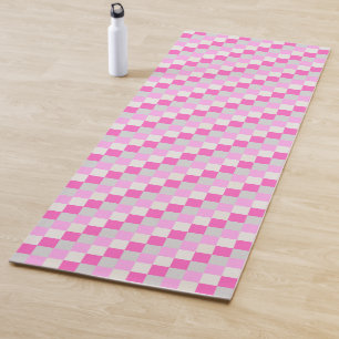 Bright Candy Pink and White Check Pattern Yoga Mat