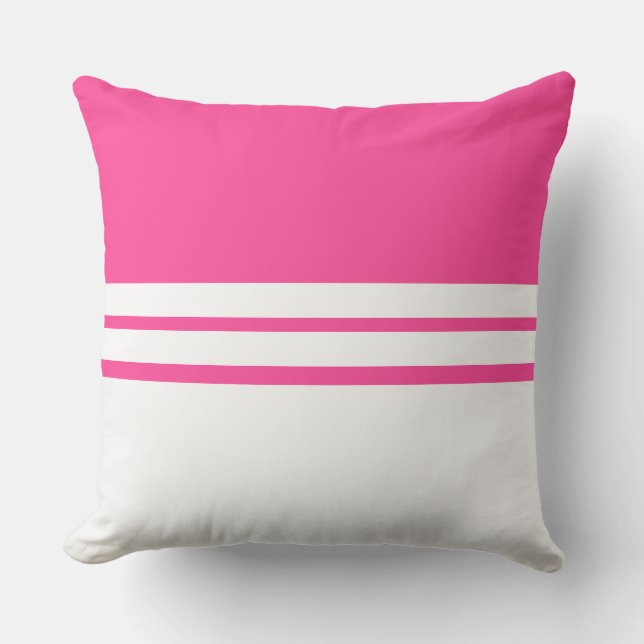 Bright Candy Pink White Colour Block Racing Stripe Cushion (Front)