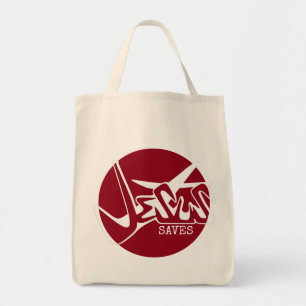 Bright Candy Red Jesus Saves Graffiti Tote Bag