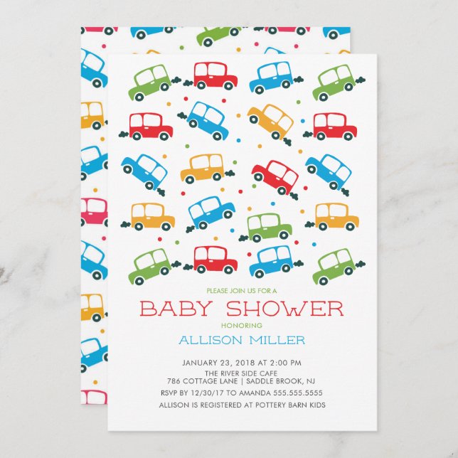 Bright Cars Oh Boy Baby Shower Invitation (Front/Back)