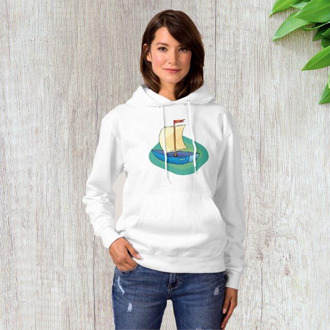 Bright Cartoon Boat with Sail Fun Nautical Hoodie (Creator Uploaded)