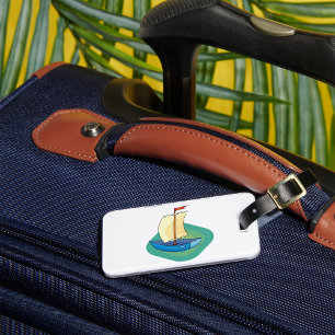 Bright Cartoon Boat with Sail Fun Nautical Luggage Tag