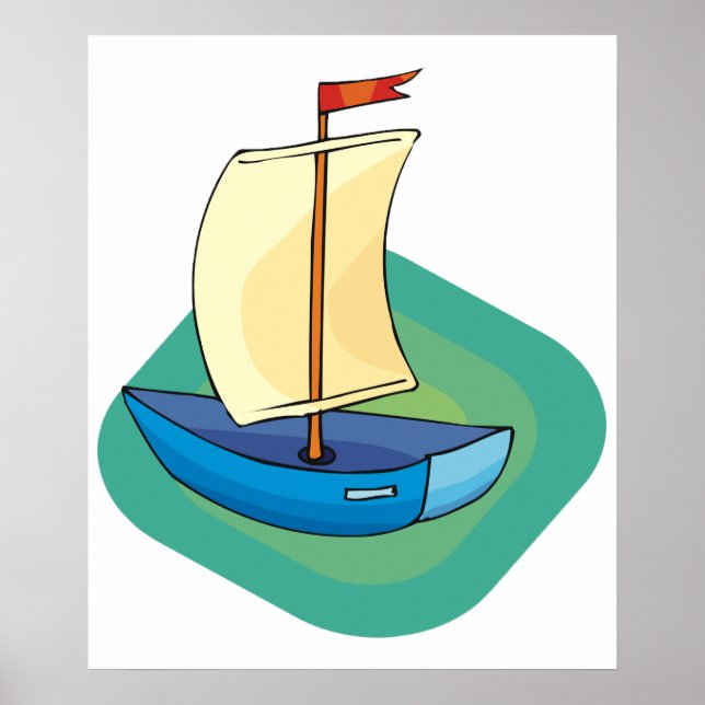Bright Cartoon Boat with Sail Fun Nautical Poster (Front)