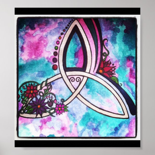 Bright Celtic floral triquetra Poster (Front)