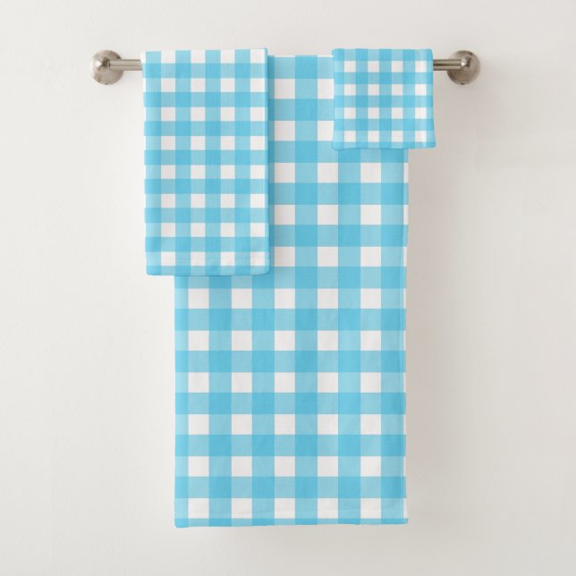 Bright cerulean blue gingham bath towel set (Insitu)