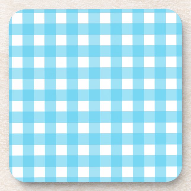 Bright cerulean blue gingham coaster (Front)