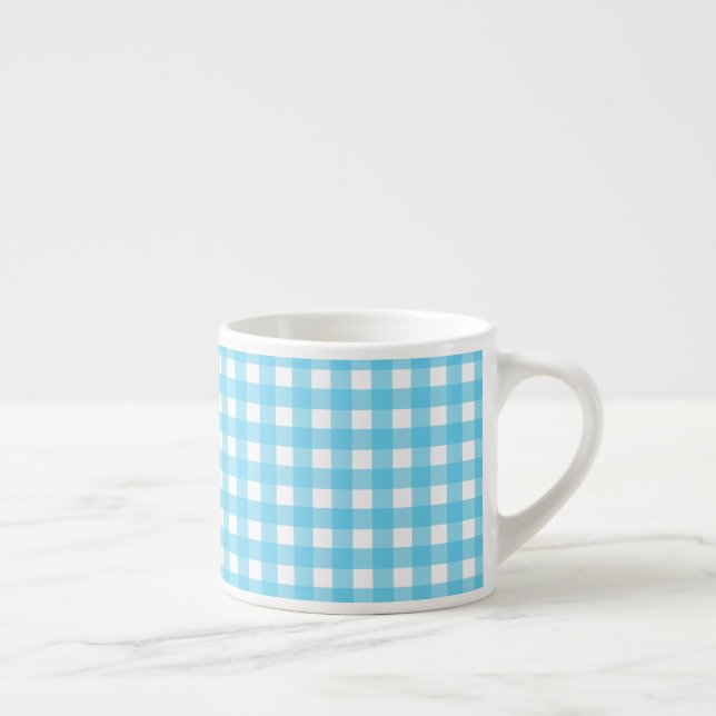 Bright cerulean blue gingham espresso cup (Right)