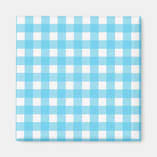 Bright cerulean blue gingham magnet