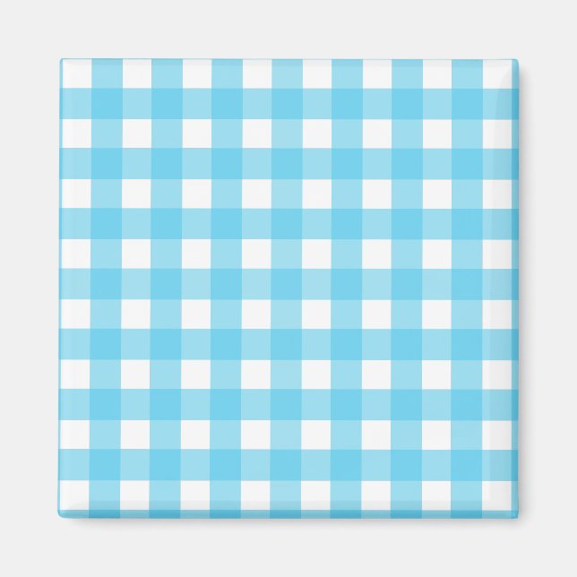 Bright cerulean blue gingham magnet (Front)