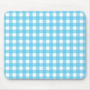 Bright cerulean blue gingham mouse pad