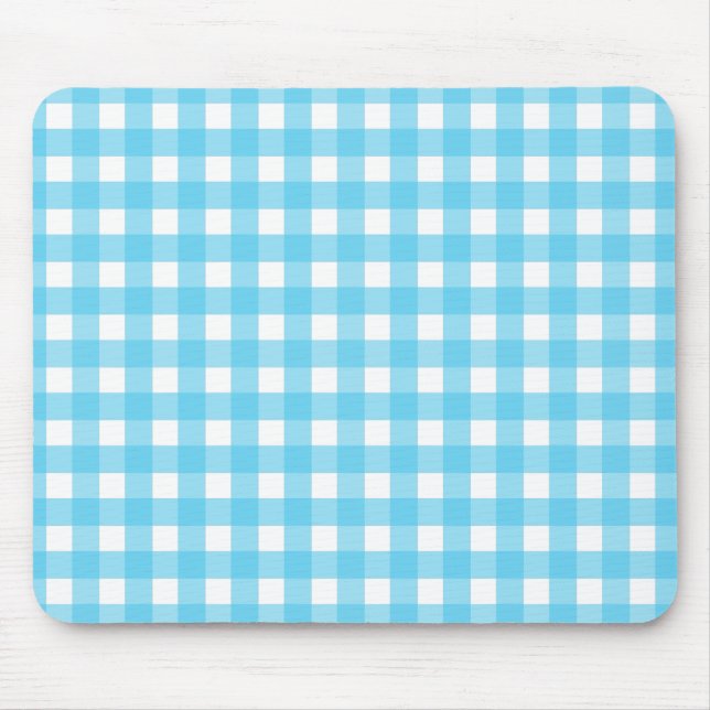 Bright cerulean blue gingham mouse pad (Front)