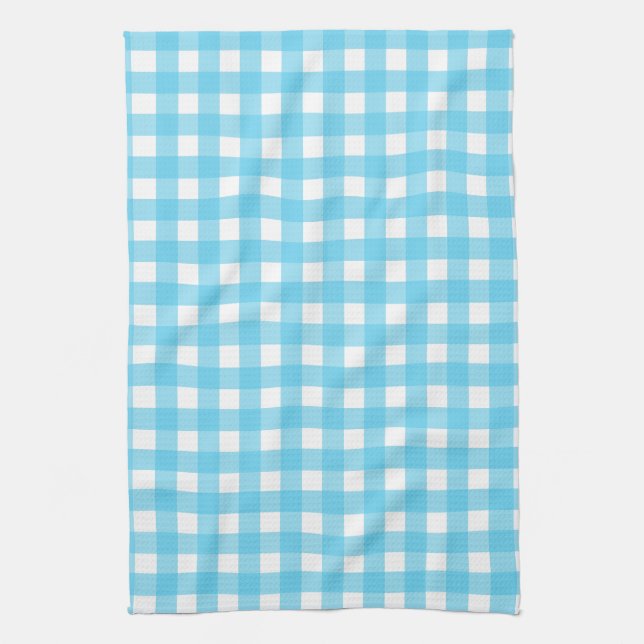 Bright cerulean blue gingham tea towel (Vertical)