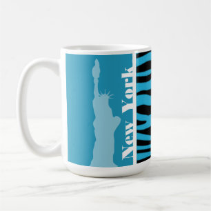Bright Cerulean Zebra Animal Print; New York Coffee Mug
