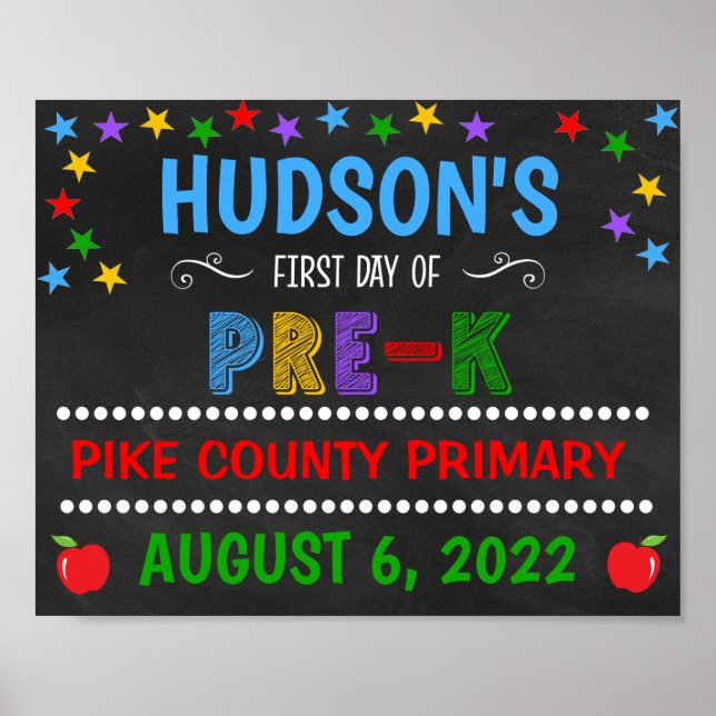 Bright Chalkboard First Day of Pre-K Sign (Front)