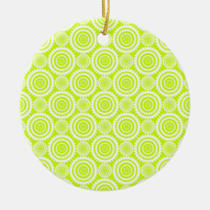 Bright Chartreuse Day Glow Geometric Pattern Ceramic Ornament