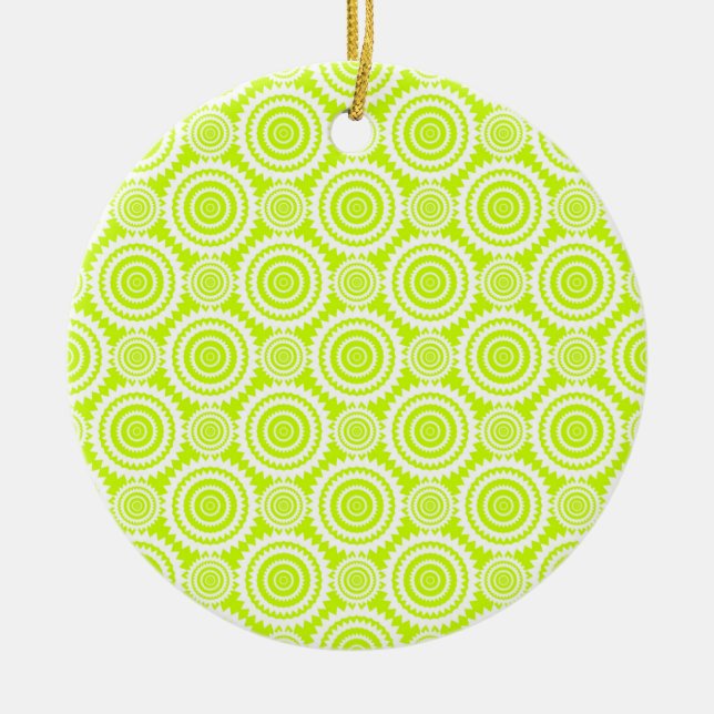 Bright Chartreuse Day Glow Geometric Pattern Ceramic Ornament (Front)
