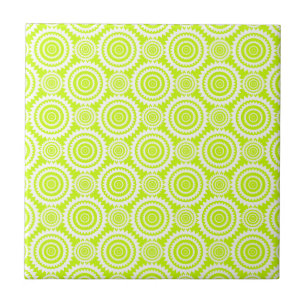 Bright Chartreuse Day Glow Geometric Pattern Ceramic Tile