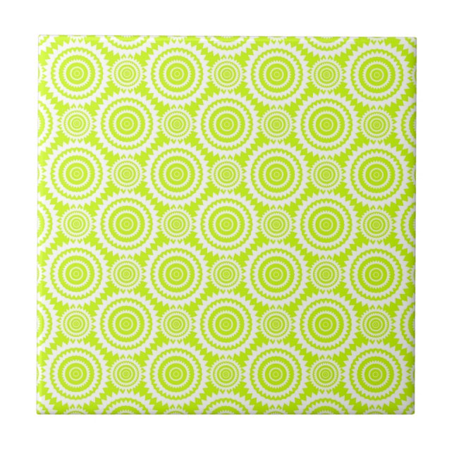 Bright Chartreuse Day Glow Geometric Pattern Ceramic Tile (Front)