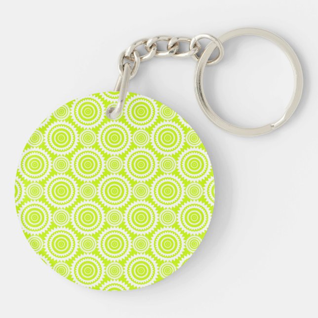Bright Chartreuse Day Glow Geometric Pattern Key Ring (Back)