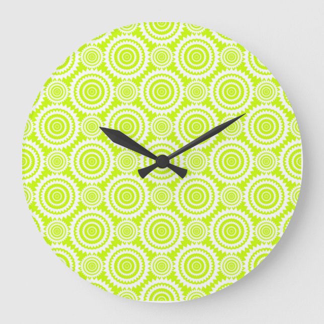 Bright Chartreuse Day Glow Geometric Pattern Large Clock (Front)