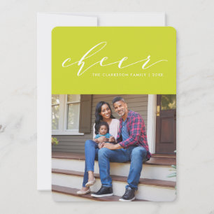 Bright cheer fun script holiday photo card