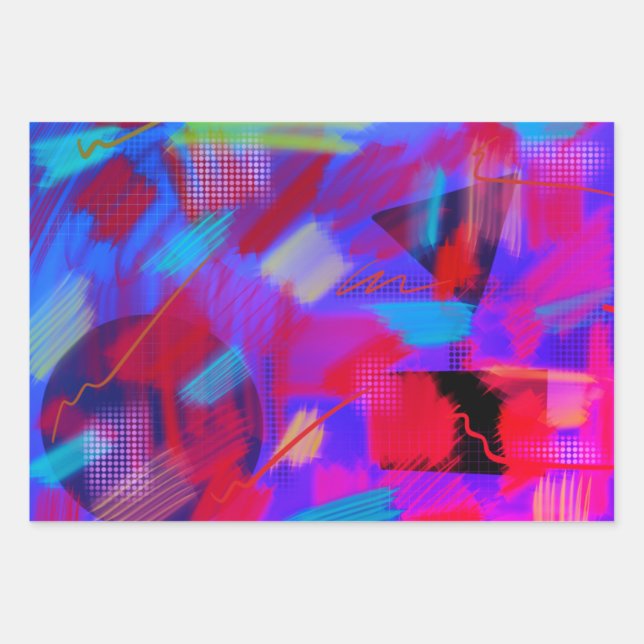 Bright & Cheerful Abstract Digital Art 3 Colors Wrapping Paper Sheet (Front)