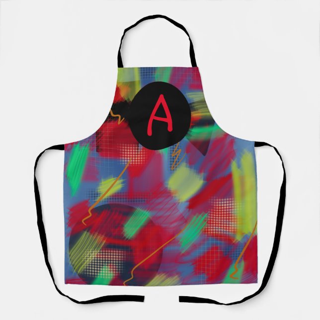Bright & Cheerful Abstract Digital Art Monogram Apron (Front)