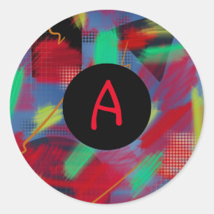 Bright & Cheerful Abstract Digital Art Monogram Classic Round Sticker