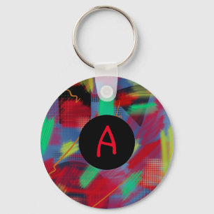 Bright & Cheerful Abstract Digital Art Monogram Key Ring