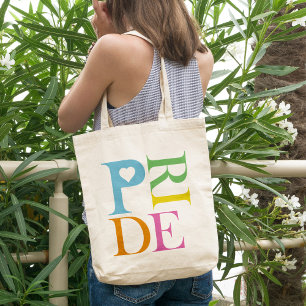 BRIGHT CHEERFUL COLOURFUL FUN PRIDE TYPOGRAPHY TOTE BAG