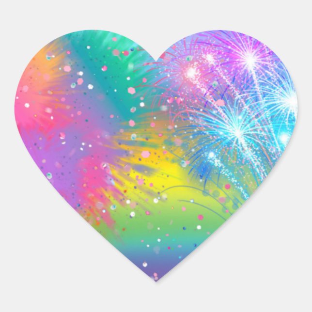 Bright Cheerful Colours Heart Sticker  (Front)