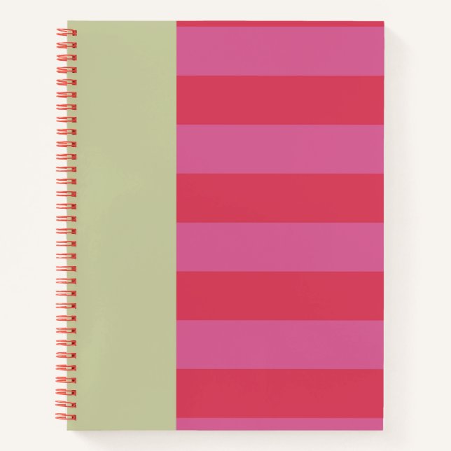 Bright Cheerful pink and sage green striped design Notebook (Front)
