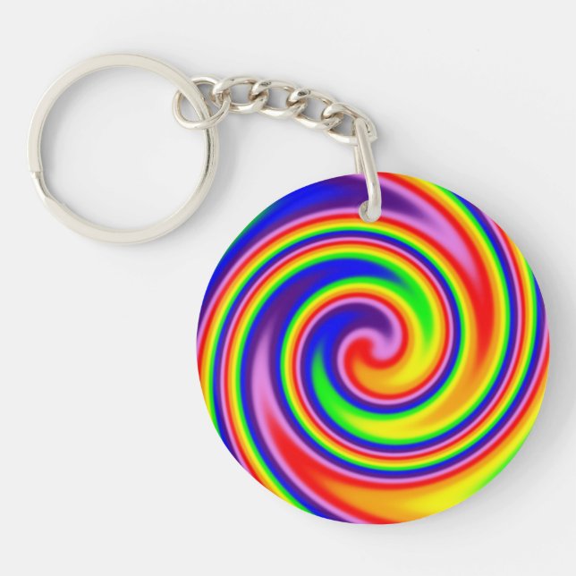 Bright Cheerful Rainbow Colours Soft Focus Spiral Key Ring (Front)